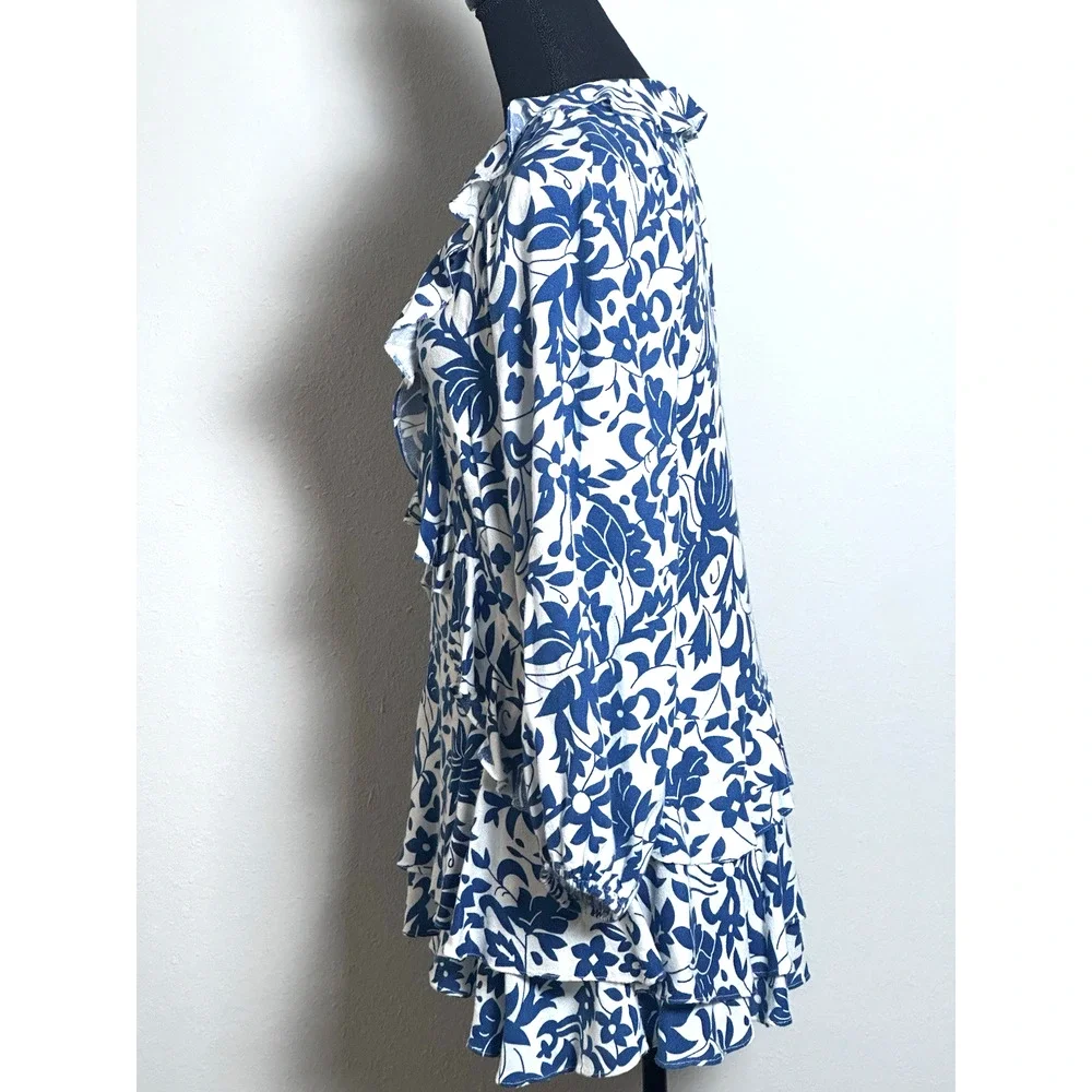 Free‎ People Rebecca Ruffle Cottagecore Dress Whimsy Blue White XS